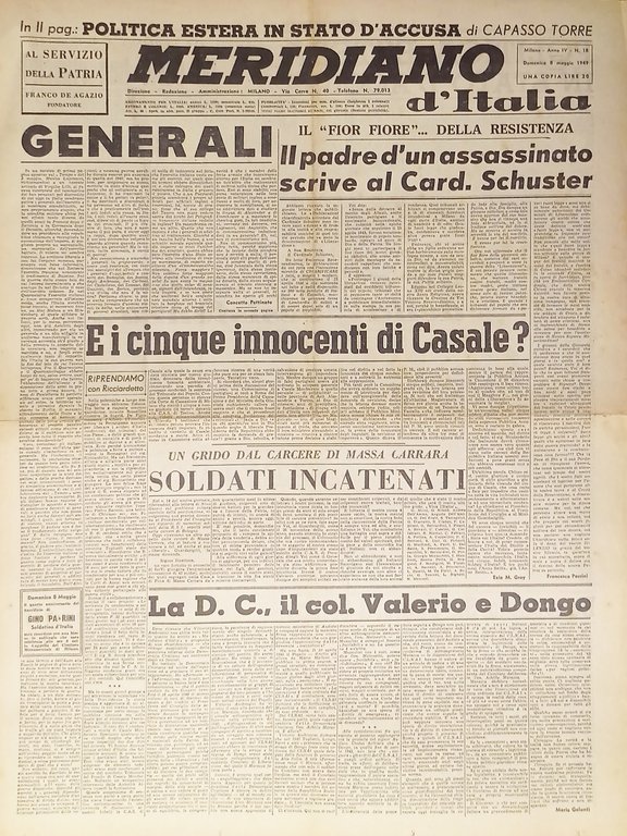 Giornale - Meridiano d'italia N. 18 - 1949 E i cinque innocenti di Casale?