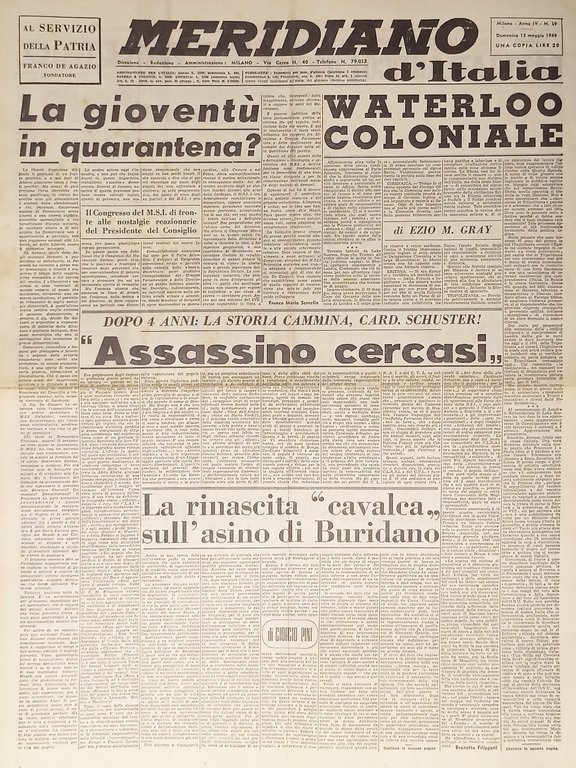 Giornale - Meridiano d'italia N. 19 - 1949 Waterloo coloniale