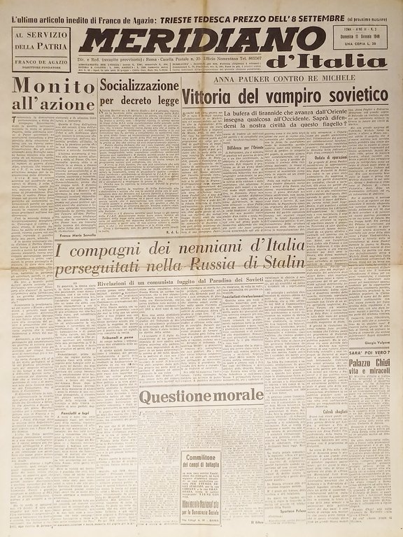 Giornale - Meridiano d'italia N. 2 - 1948 Vittoria del vampiro sovietico