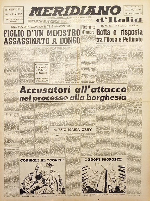 Giornale - Meridiano d'italia N.2 Figlio di un Ministro assassinato a Dongo 1949