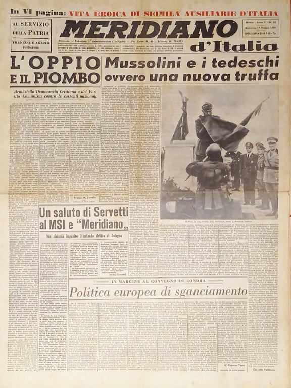 Giornale - Meridiano d'italia N. 20 - 1950 Mussolini e i tedeschi ovvero truffa