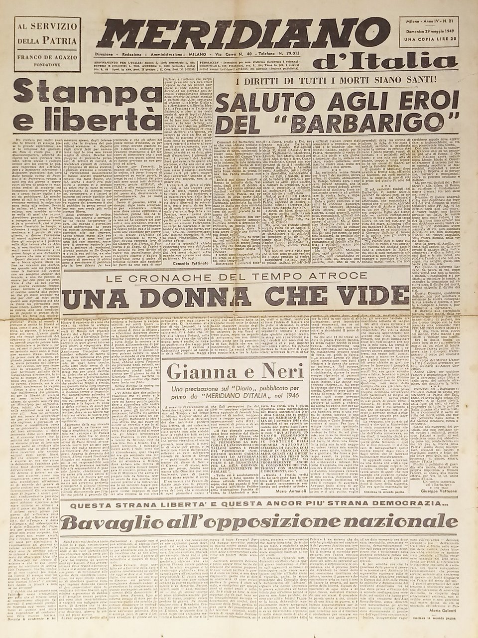 Giornale - Meridiano d'italia N. 21 - 1949 Saluto agli … | Immagine principale