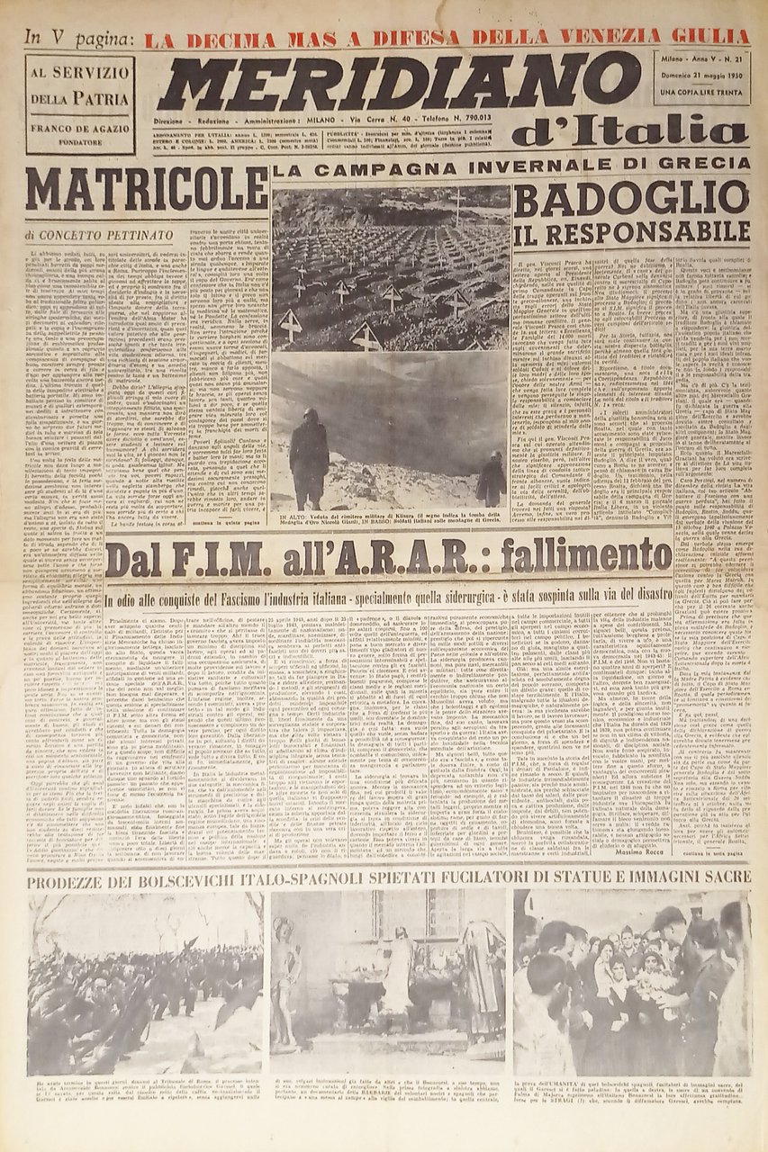Giornale - Meridiano d'italia N. 21 - 1950 Badoglio il … | Immagine principale