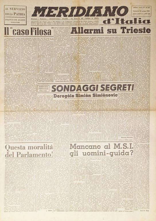 Giornale - Meridiano d'italia N. 25 - 1949 Allarme su Trieste