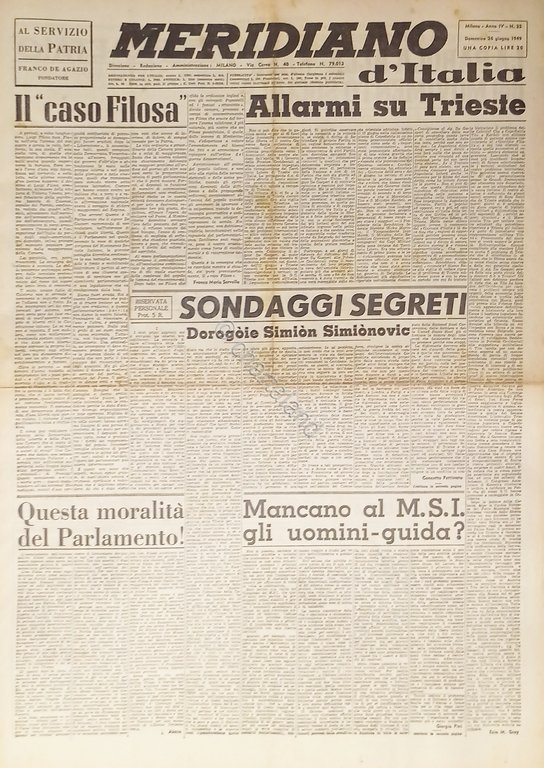Giornale - Meridiano d'italia N. 25 - 1949 Allarme su … | Immagine Gallery 2