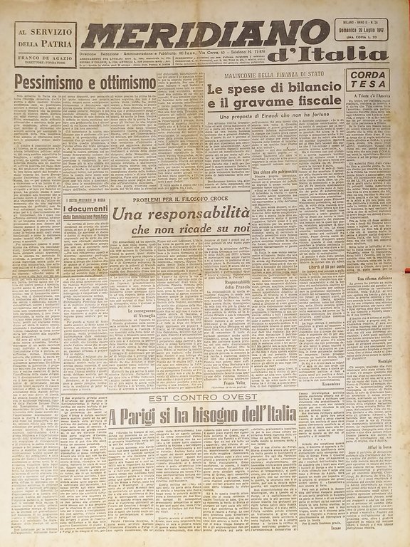Giornale - Meridiano d'italia N. 26 - 1947 Le spese di bilancio