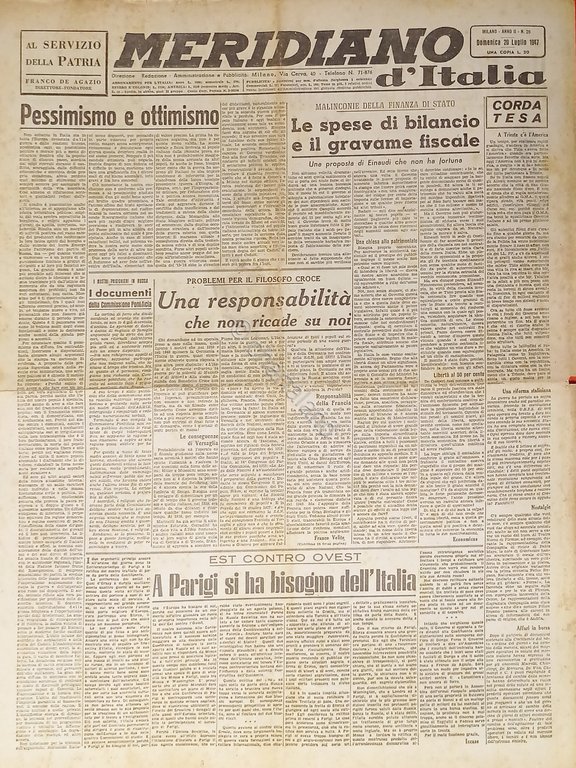 Giornale - Meridiano d'italia N. 26 - 1947 Le spese … | Immagine Gallery 2