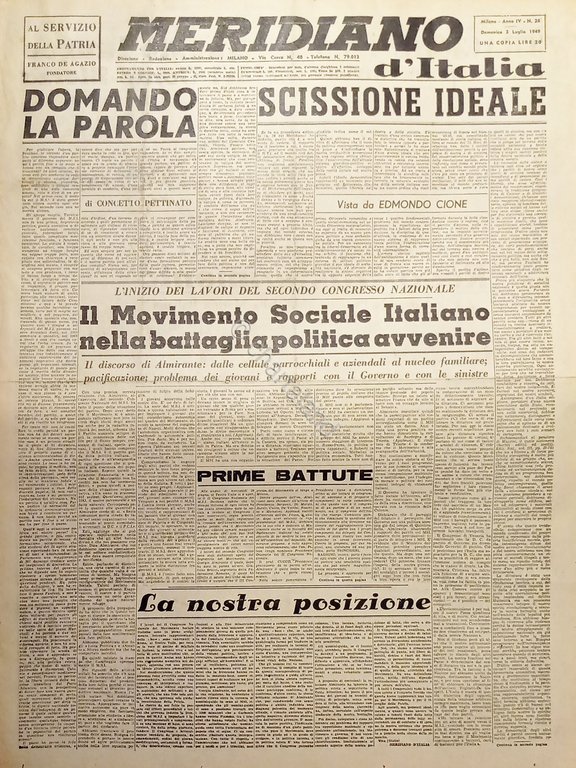 Giornale - Meridiano d'italia N. 26 - Movimento Sociale Italiano … | Immagine Gallery 2