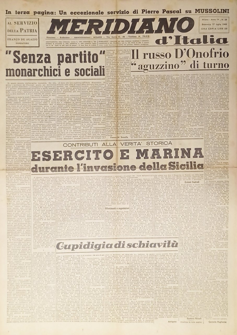 Giornale - Meridiano d'italia N. 28 - 1949 Il russo … | Immagine principale