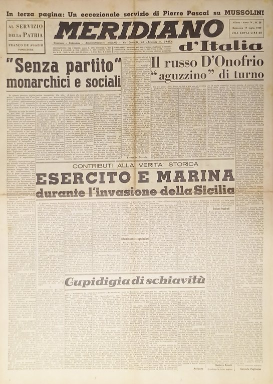Giornale - Meridiano d'italia N. 28 - 1949 Il russo D'Onofrio aguzzino di turno
