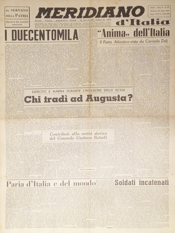Giornale - Meridiano d'italia N. 29 - 1949 Chi tradi ad Augusta?