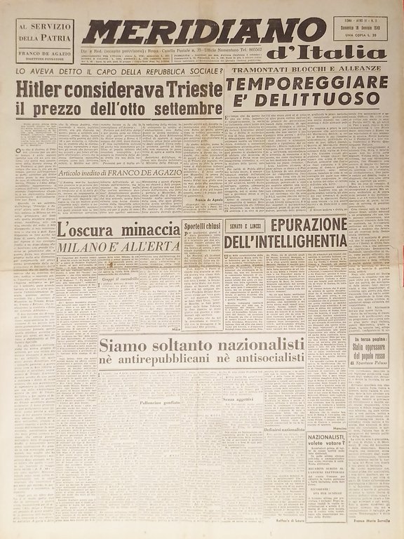 Giornale - Meridiano d'italia N. 3 - 1948 Hitler considerava Trieste