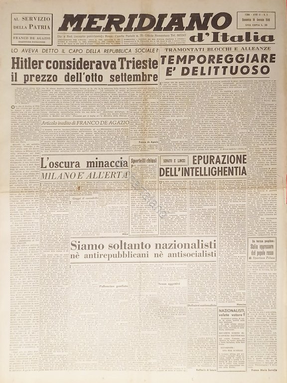 Giornale - Meridiano d'italia N. 3 - 1948 Hitler considerava … | Immagine Gallery 2