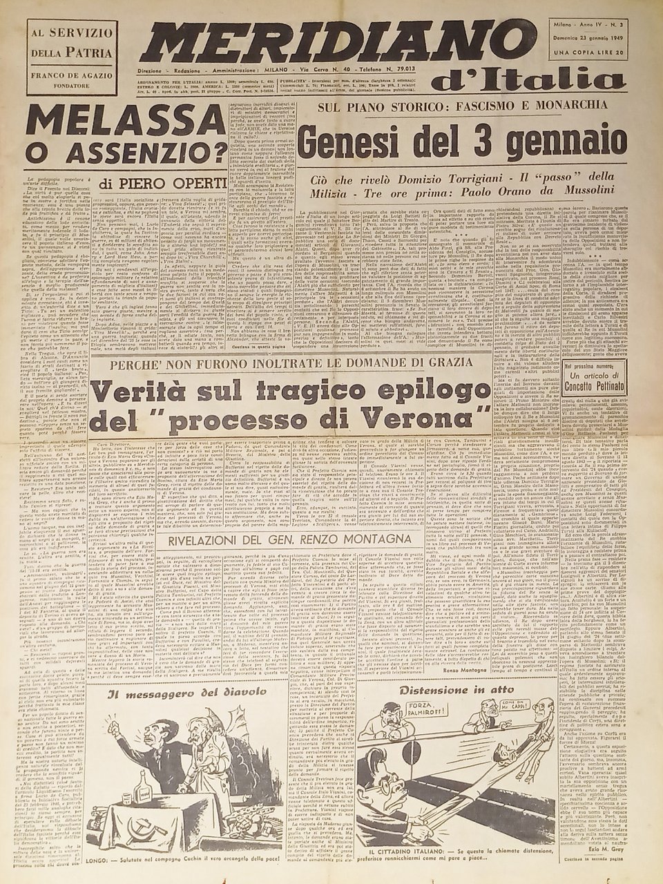 Giornale - Meridiano d'italia N. 3 - 1949 Melassa o … | Immagine principale