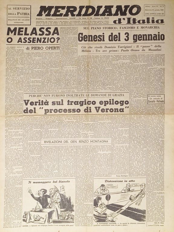 Giornale - Meridiano d'italia N. 3 - 1949 Melassa o Assenzio?