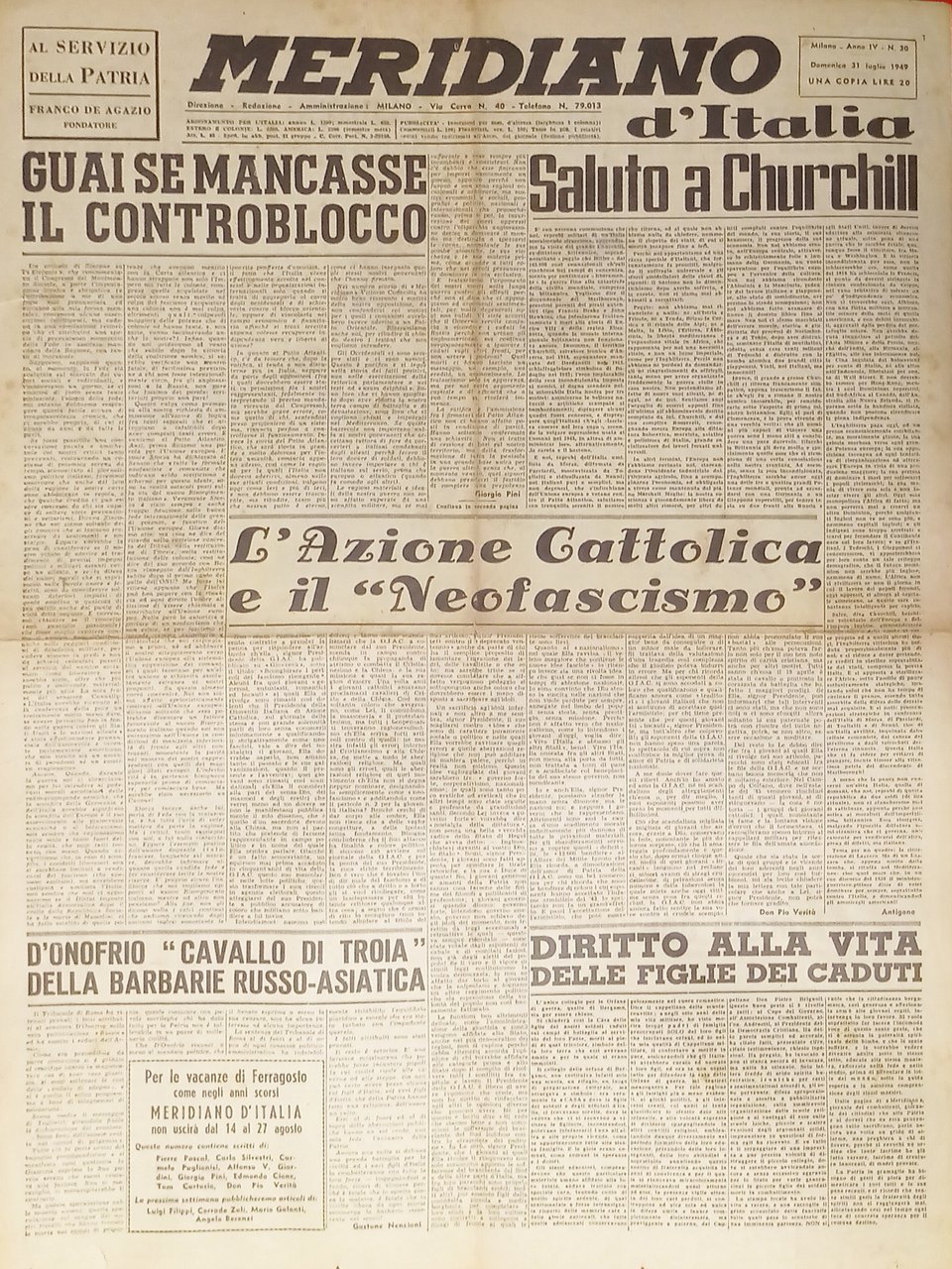 Giornale - Meridiano d'italia N. 30 - 1949 Saluto a … | Immagine principale