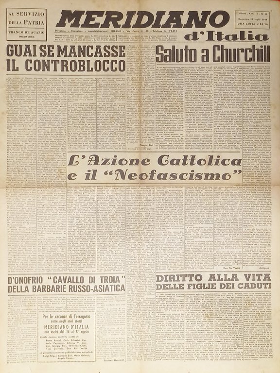 Giornale - Meridiano d'italia N. 30 - 1949 Saluto a Churchill