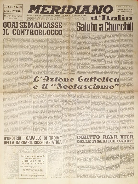 Giornale - Meridiano d'italia N. 30 - 1949 Saluto a … | Immagine Gallery 2