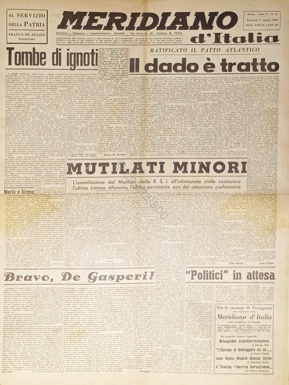 Giornale - Meridiano d'italia N. 31 - 1949 Mutilati minori | Immagine Gallery 2