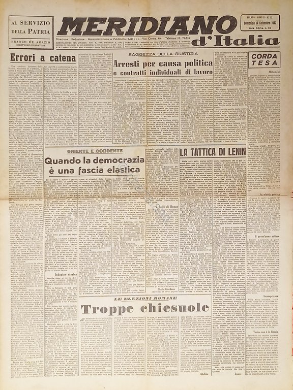 Giornale - Meridiano d'italia N. 33 - 1947 La tattica … | Immagine Gallery 2