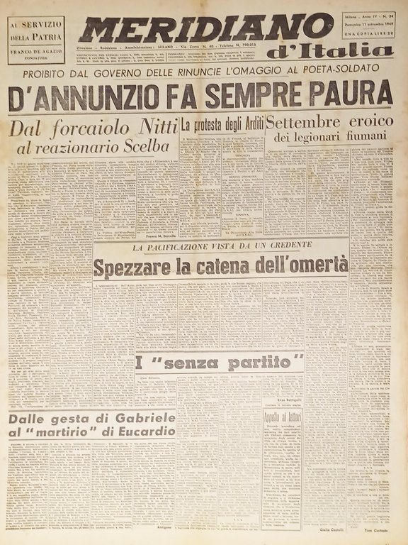 Giornale - Meridiano d'italia N. 34 - 1949 D'Annunzio fa sempre paura