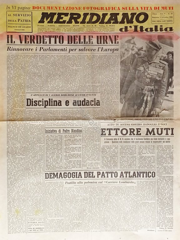 Giornale - Meridiano d'Italia N. 35 - 1950 Il verdetto delle urne