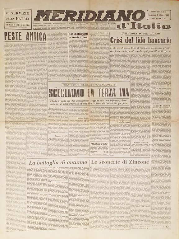 Giornale - Meridiano d'italia N. 36 - 1947 Crisi del fido bancario
