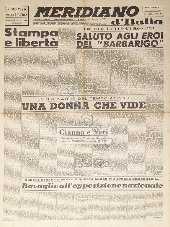 Giornale - Meridiano d'italia N. 36 - 1949 La tragedia … | Immagine Gallery 2