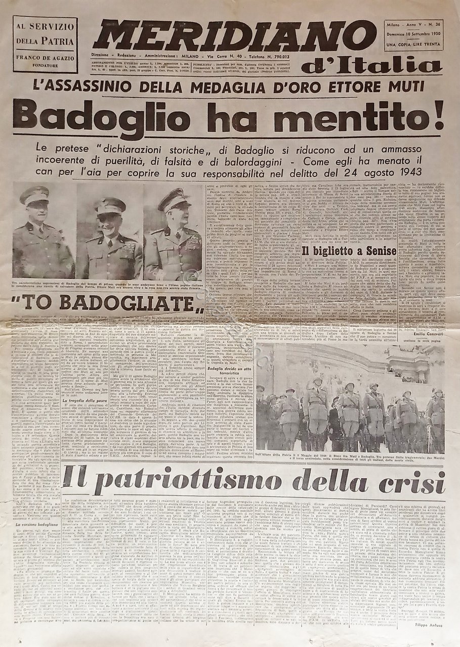 Giornale - Meridiano d'Italia N. 36 - 1950 Badoglio ha … | Immagine principale