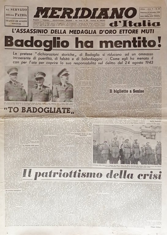 Giornale - Meridiano d'Italia N. 36 - 1950 Badoglio ha mentito!