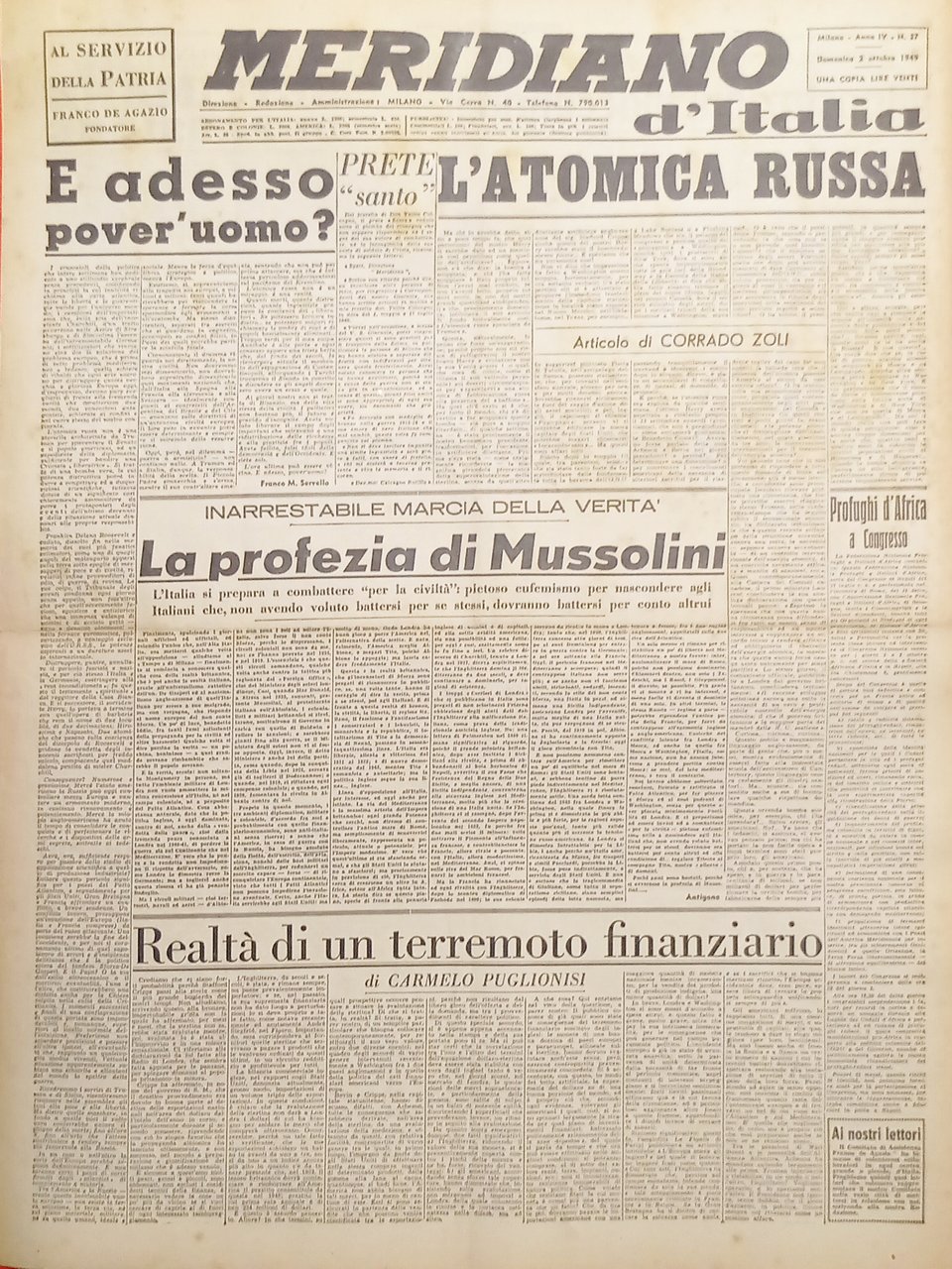 Giornale - Meridiano d'italia N. 37 - 1949 L'atomica russa | Immagine principale