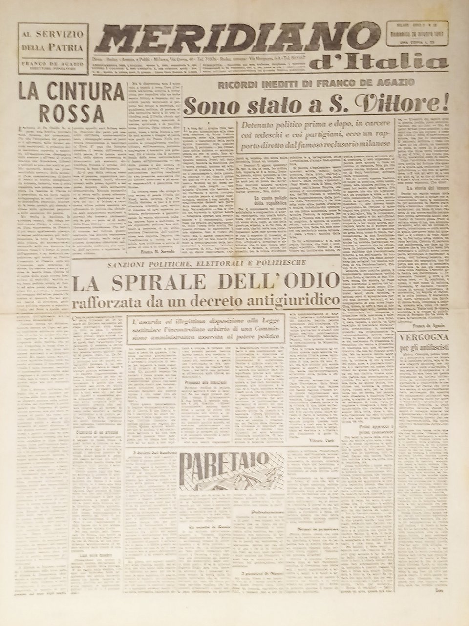 Giornale - Meridiano d'italia N. 38 - 1947 Sono stato … | Immagine principale