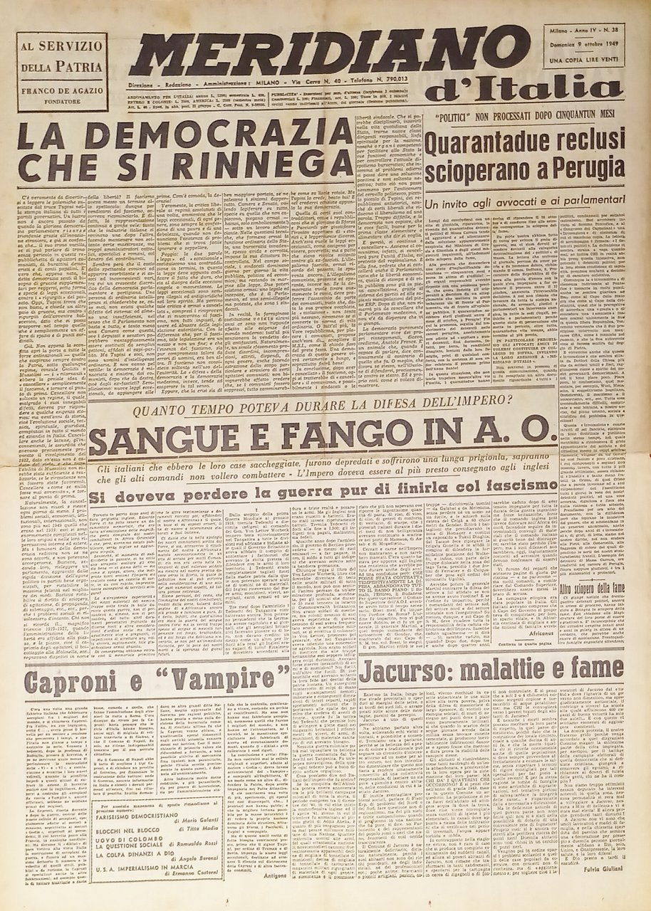 Giornale - Meridiano d'italia N. 38 - 1949 Sangue e … | Immagine principale