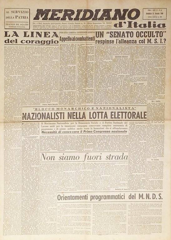 Giornale - Meridiano d'italia N. 4 - 1948 Nazionalisti nella lotta elettorale