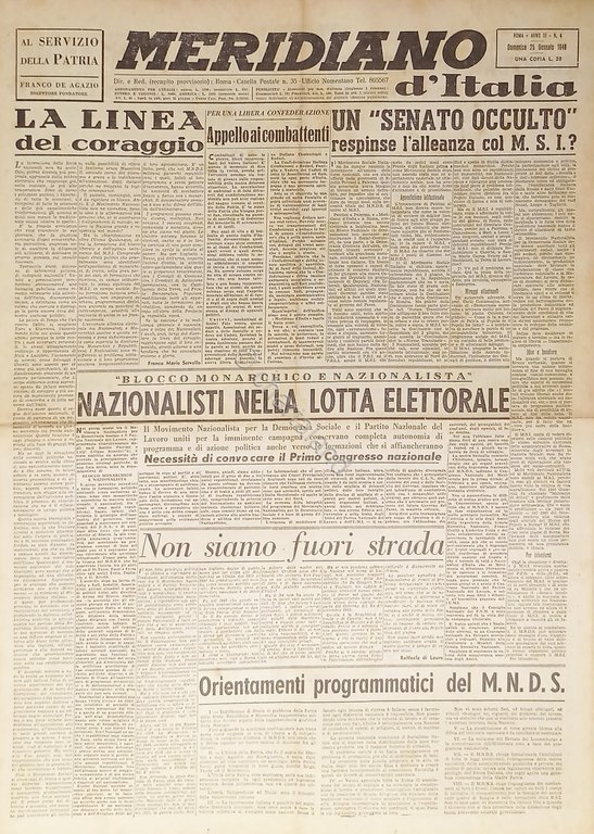 Giornale - Meridiano d'italia N. 4 - 1948 Nazionalisti nella … | Immagine Gallery 2