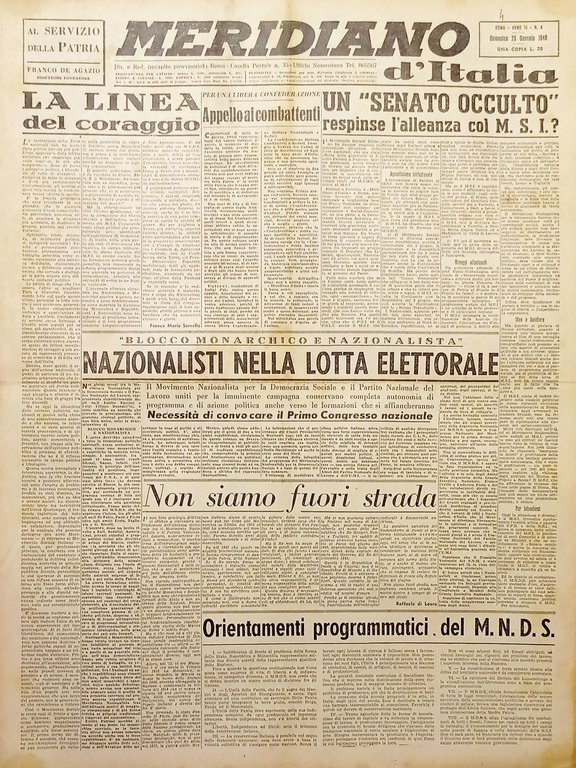 Giornale - Meridiano d'italia N. 4 - Nazionalisti nella Lotta Elettorale - 1948