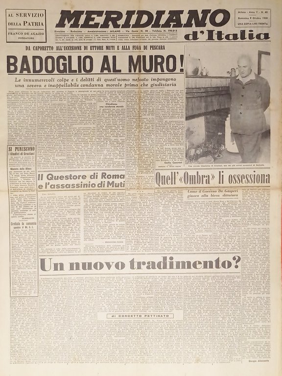 Giornale - Meridiano d'italia N. 40 - 1950 Badoglio al muro!