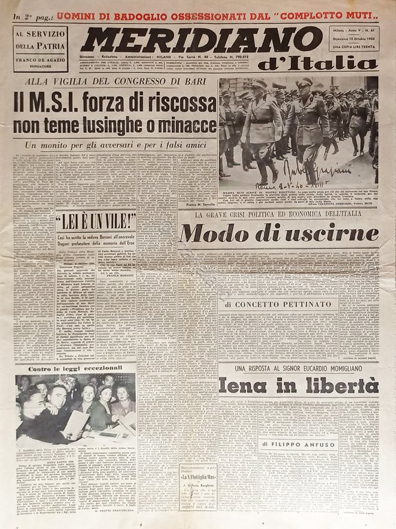Giornale - Meridiano d'Italia N. 41 - 1950 Il M.S.I. forza di riscossa