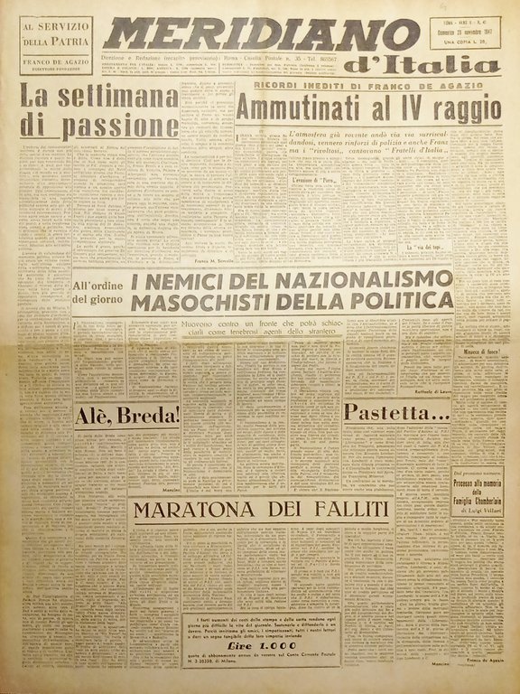 Giornale - Meridiano d'italia N. 41 - I Nemici del Nazionalismo - 1947