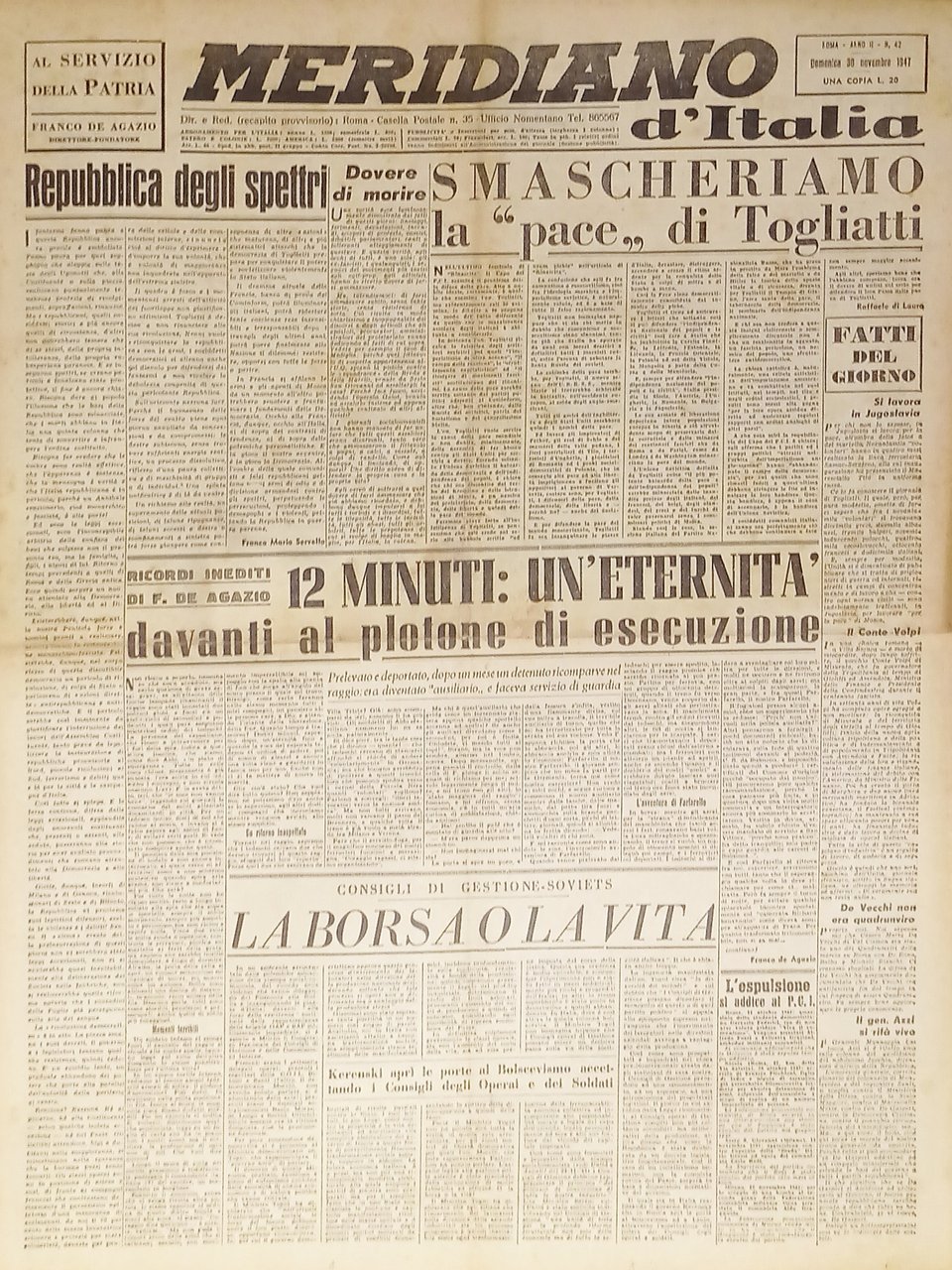 Giornale - Meridiano d'italia N. 42 - 1947 Smascheriamo la … | Immagine principale