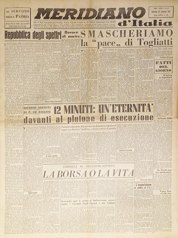 Giornale - Meridiano d'italia N. 42 - 1947 Smascheriamo la pace di Togliatti