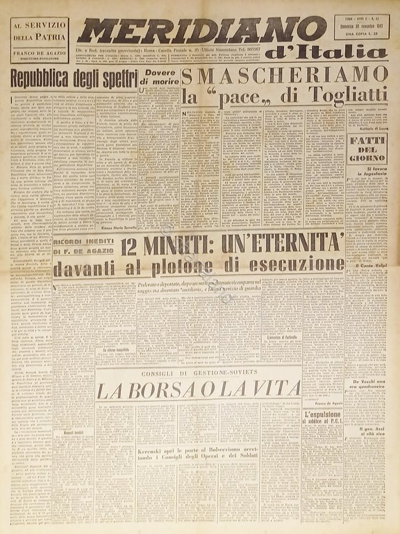 Giornale - Meridiano d'italia N. 42 - 1947 Smascheriamo la … | Immagine Gallery 2