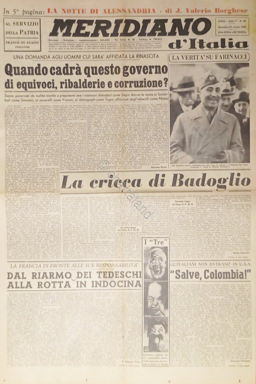 Giornale - Meridiano d'italia N. 42 - 1950 La cricca … | Immagine Gallery 2