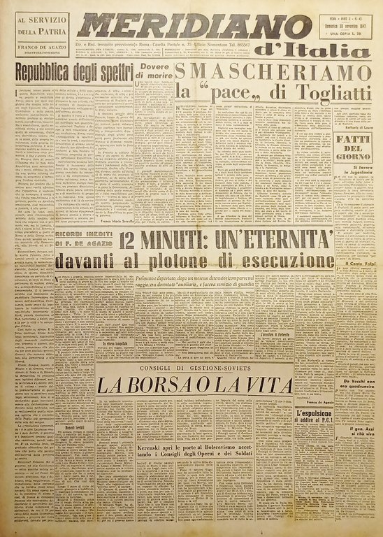 Giornale - Meridiano d'italia N. 42 - Smascheriamo la pace di Togliatti - 1947