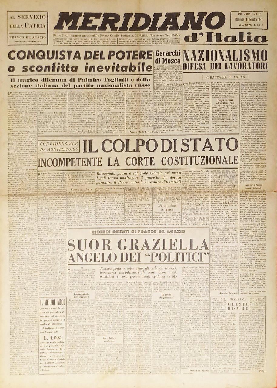 Giornale - Meridiano d'italia N. 43 - 1947 Il Colpo … | Immagine principale
