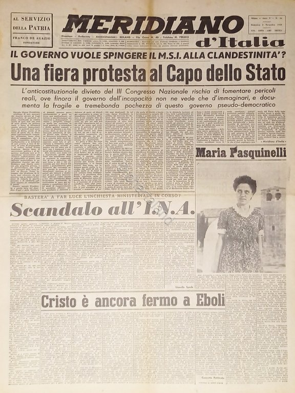 Giornale - Meridiano d'italia N. 44 - 1950 Maria Pasquinelli | Immagine Gallery 2