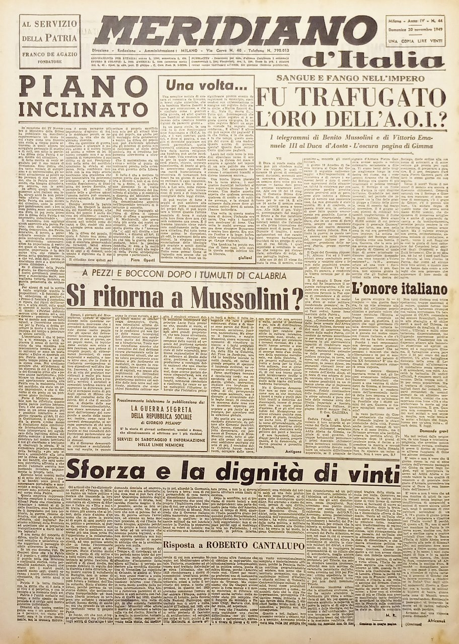 Giornale - Meridiano d'italia N. 44 - Si ritorna a … | Immagine principale