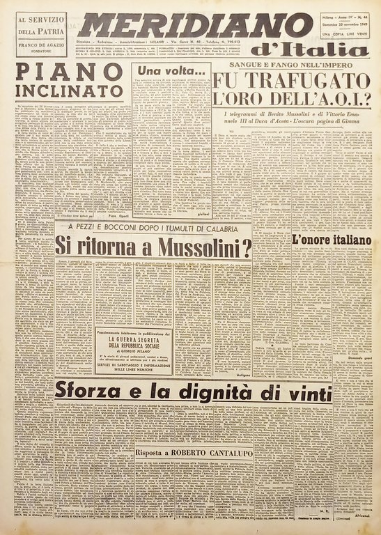 Giornale - Meridiano d'italia N. 44 - Si ritorna a Mussolini? - 1949