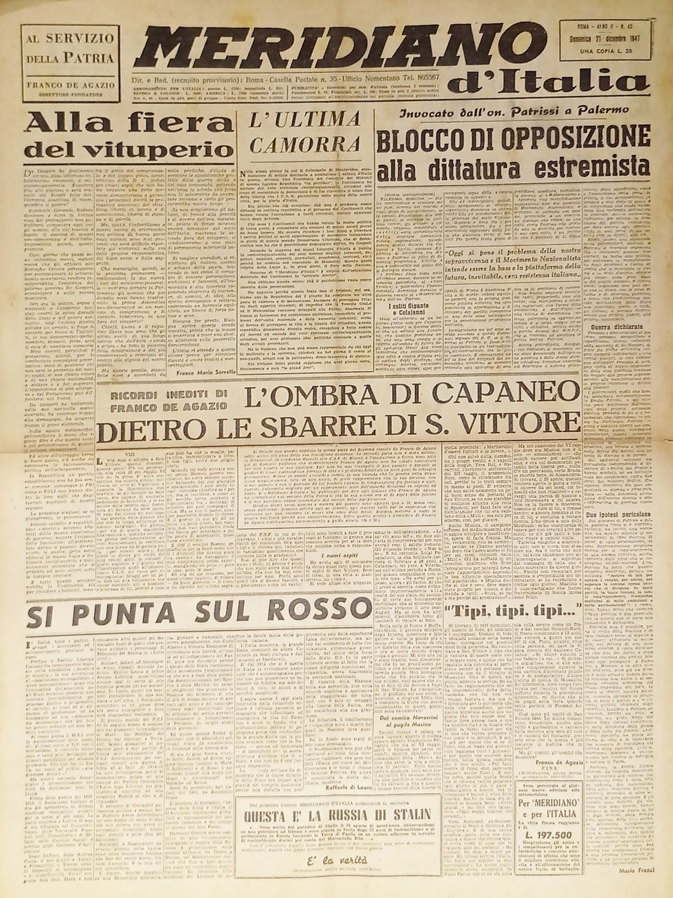 Giornale - Meridiano d'italia N. 45 - 1947 Blocco di … | Immagine principale