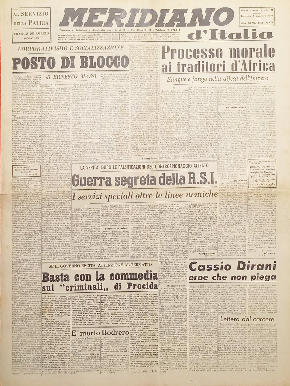 Giornale - Meridiano d'italia N. 46 - 1949 Guerra segreta … | Immagine principale